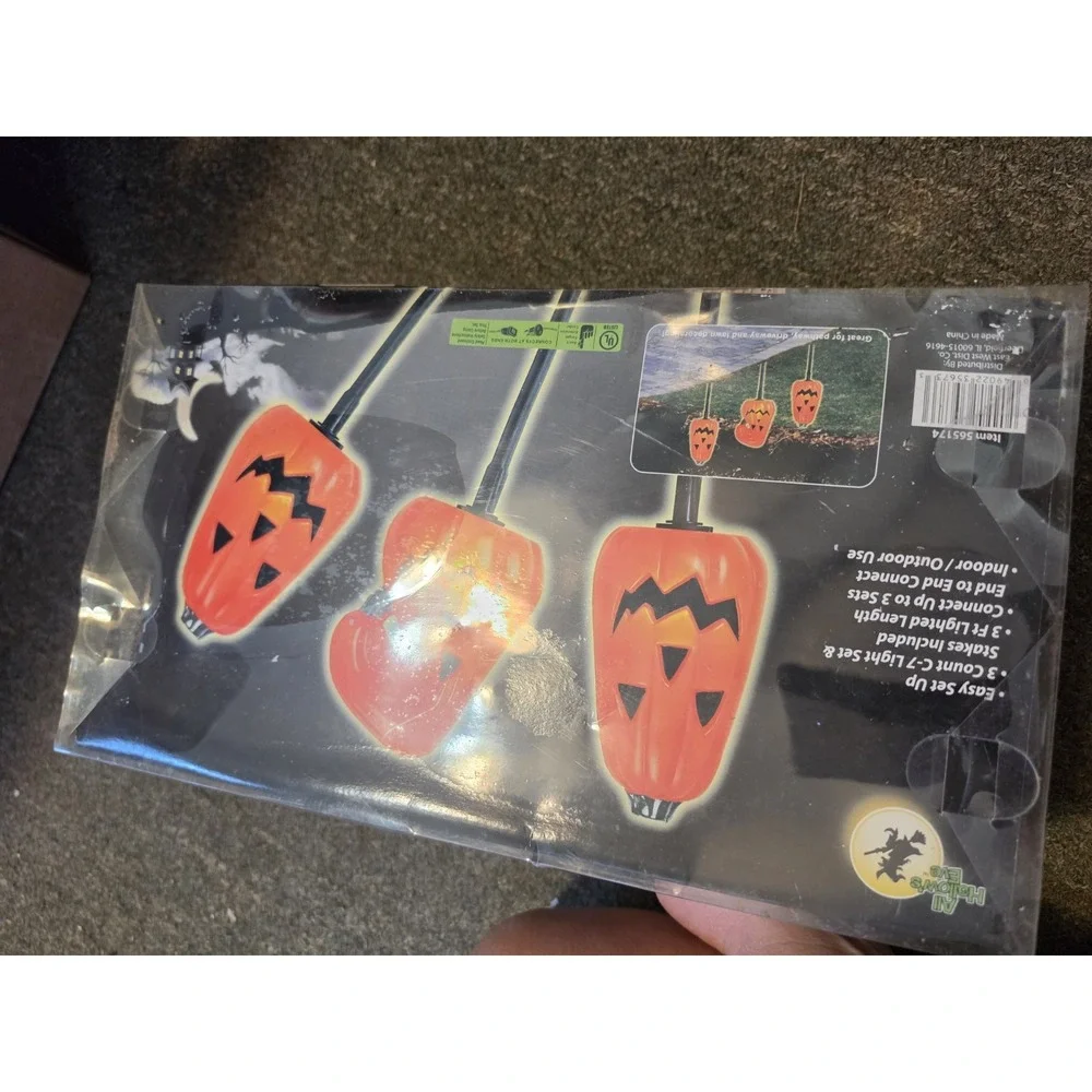 Nos Vtg PUMPKIN LIGHT-UP LAWN STAKE set Halloween Yard Decoration Outdoor Path